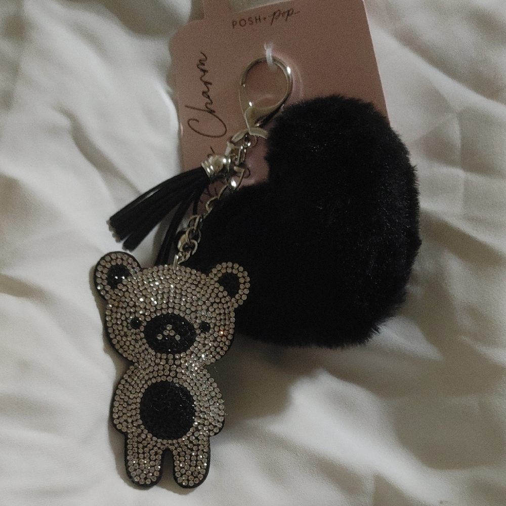 Chic Black and Silver Bear Keychain by